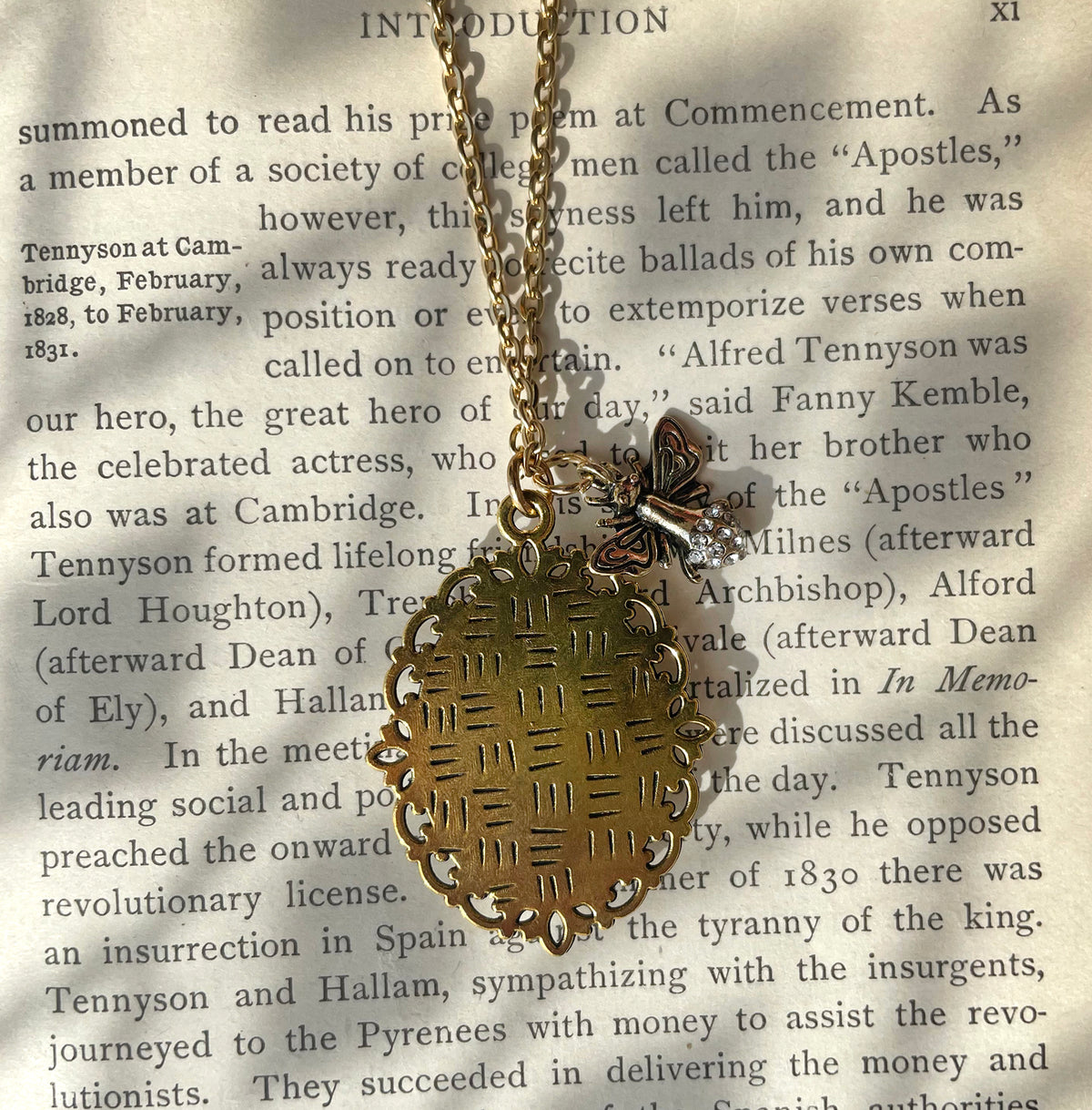 Portrait of Girl in Green Reading Pendant Necklace, Gold Necklace, Portrait Necklace, 20” gold chain