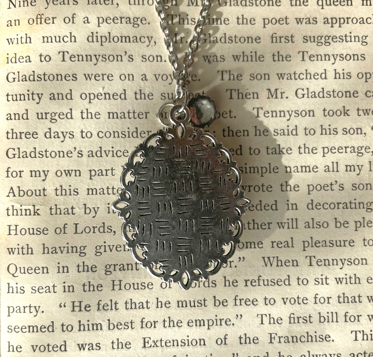 Portrait of Girl in Green Reading Pendant Necklace, Silver Necklace, Portrait Necklace, 18” silver chain