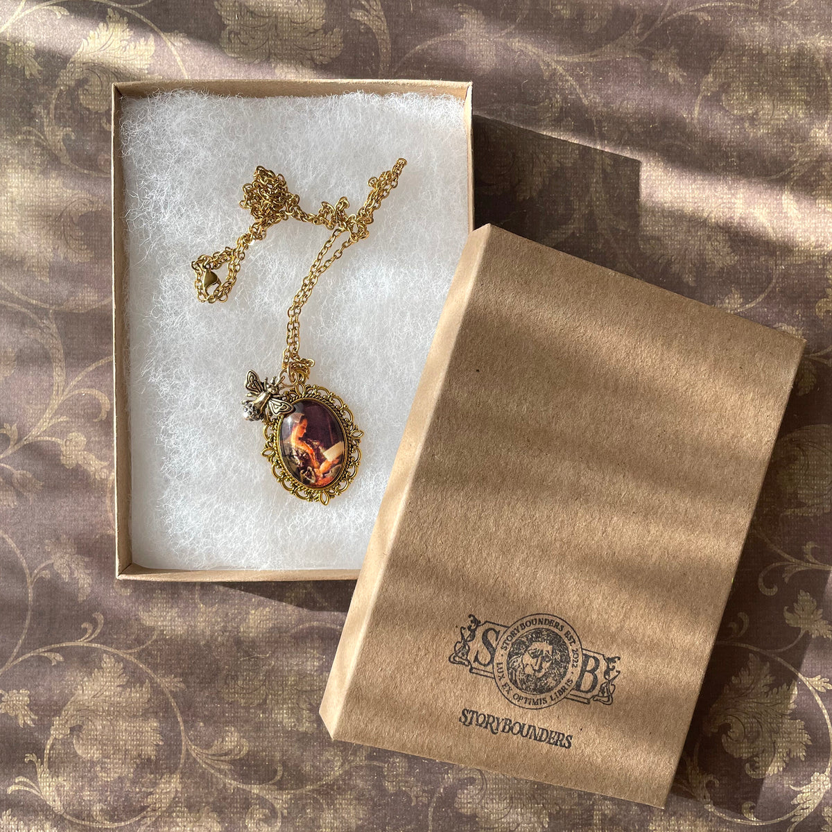 Portrait of Girl in Green Reading Pendant Necklace, Gold Necklace, Portrait Necklace, 20” gold chain