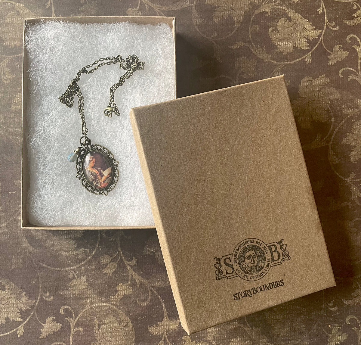 Portrait of Girl in Green Reading Pendant Necklace, Bronze Necklace, Portrait Necklace, 18” bronze chain