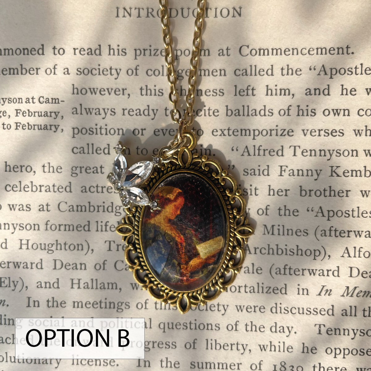Portrait of Girl in Green Reading Pendant Necklace, Gold Necklace, Portrait Necklace, 20” gold chain