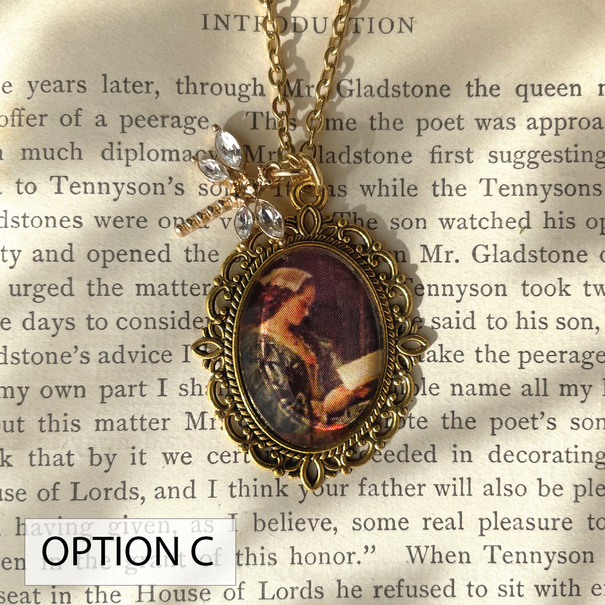 Portrait of Girl in Green Reading Pendant Necklace, Gold Necklace, Portrait Necklace, 20” gold chain