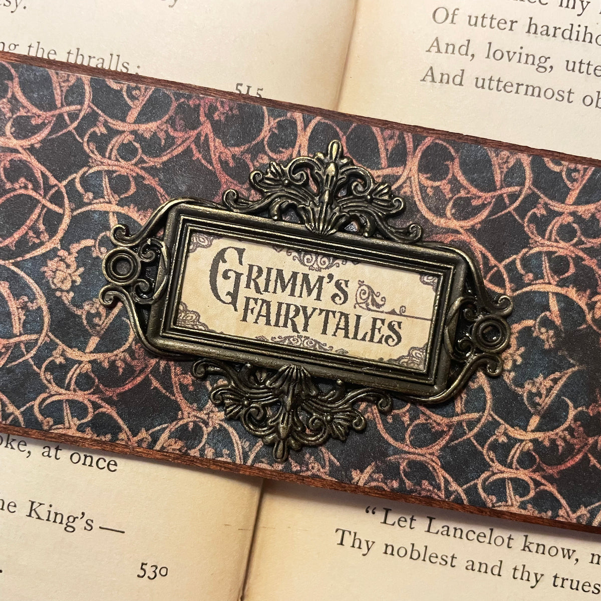 Grimm's Fairytales Bookmark: Handmade Wood Bookmark with Tassel and Charm