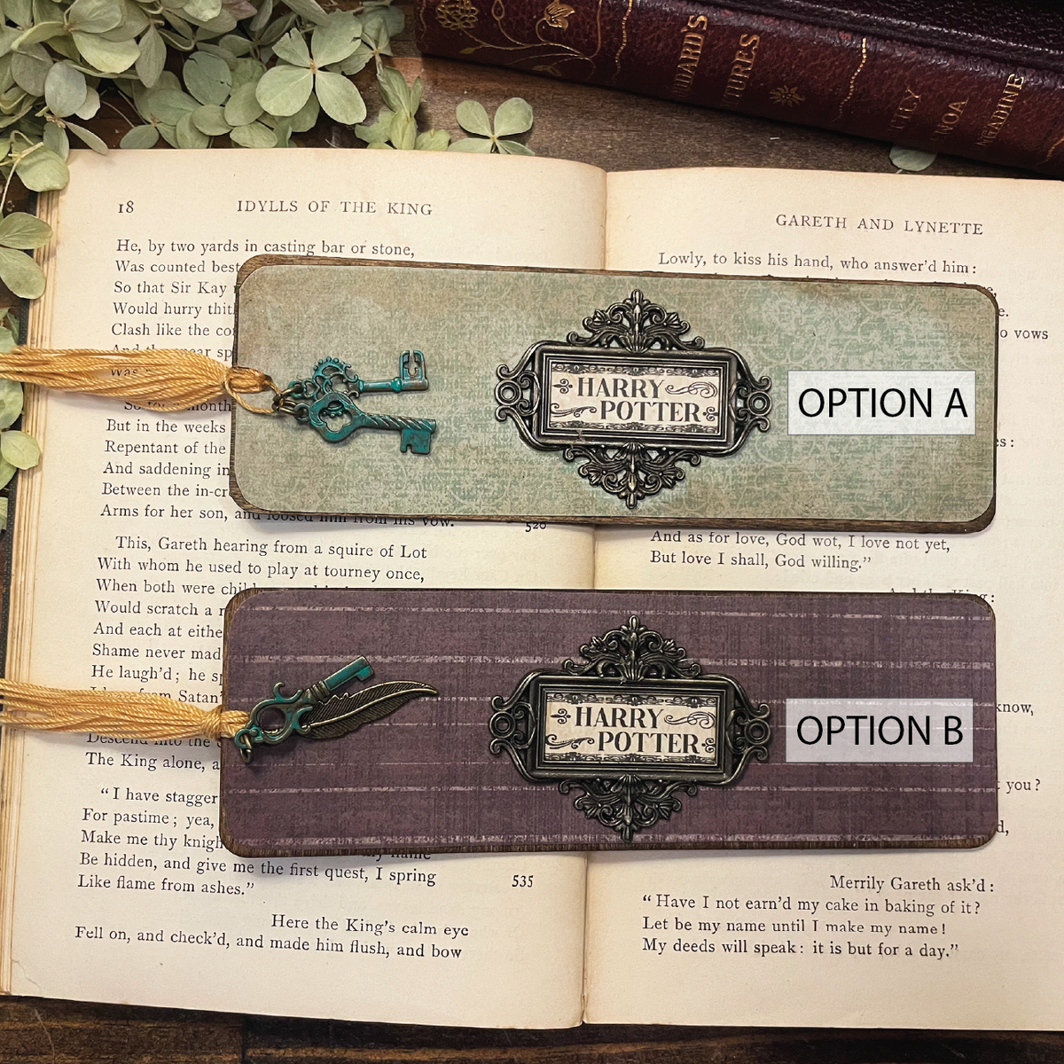 Harry Potter Bookmark: Handmade Wood Bookmark with Tassel and Charm