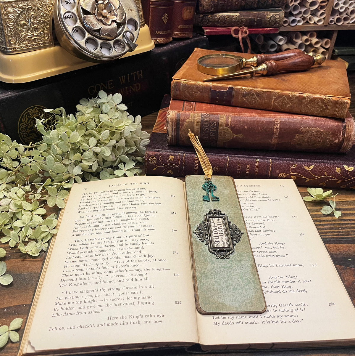 Harry Potter Bookmark: Handmade Wood Bookmark with Tassel and Charm