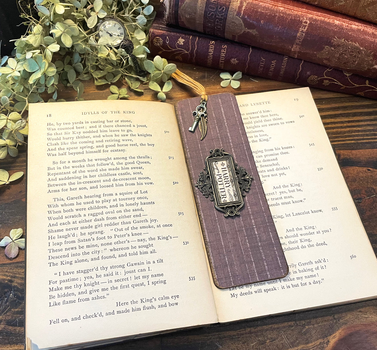 Harry Potter Bookmark: Handmade Wood Bookmark with Tassel and Charm
