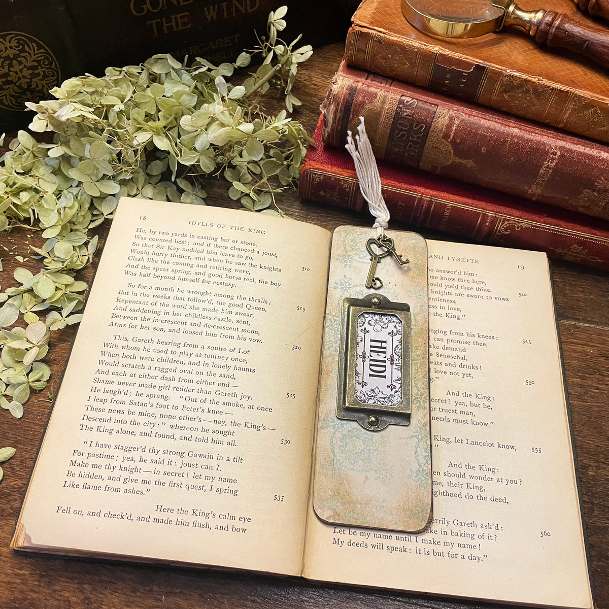 Heidi Bookmark: Handmade Wood Bookmark with Tassel and Charm