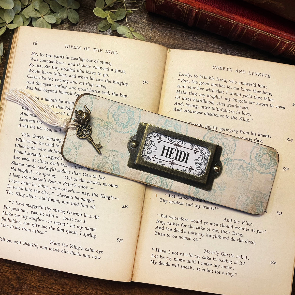 Heidi Bookmark: Handmade Wood Bookmark with Tassel and Charm