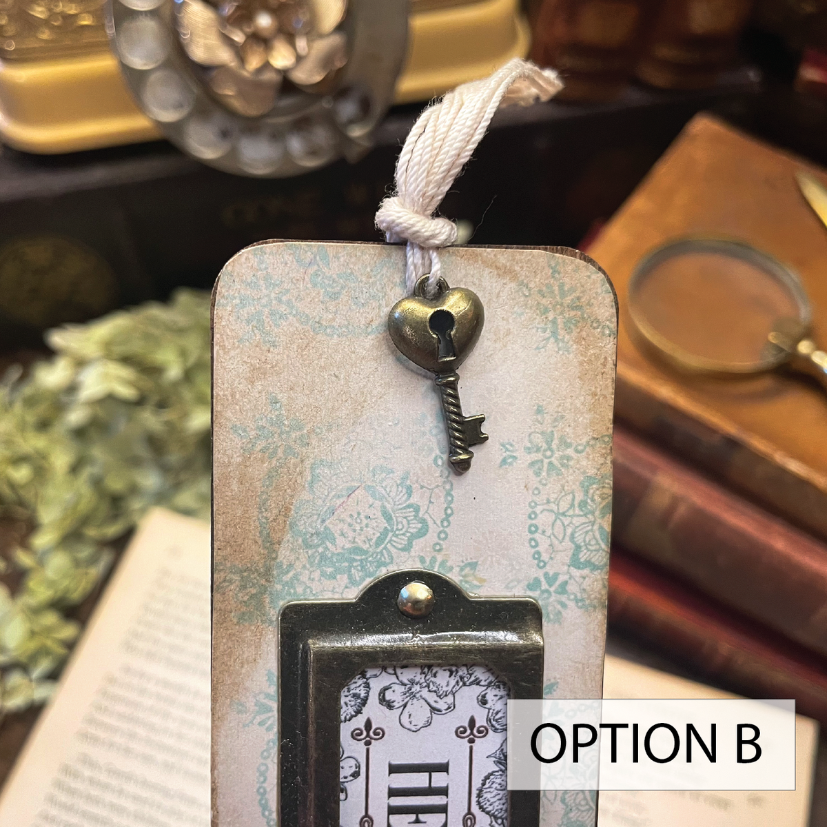 Heidi Bookmark: Handmade Wood Bookmark with Tassel and Charm