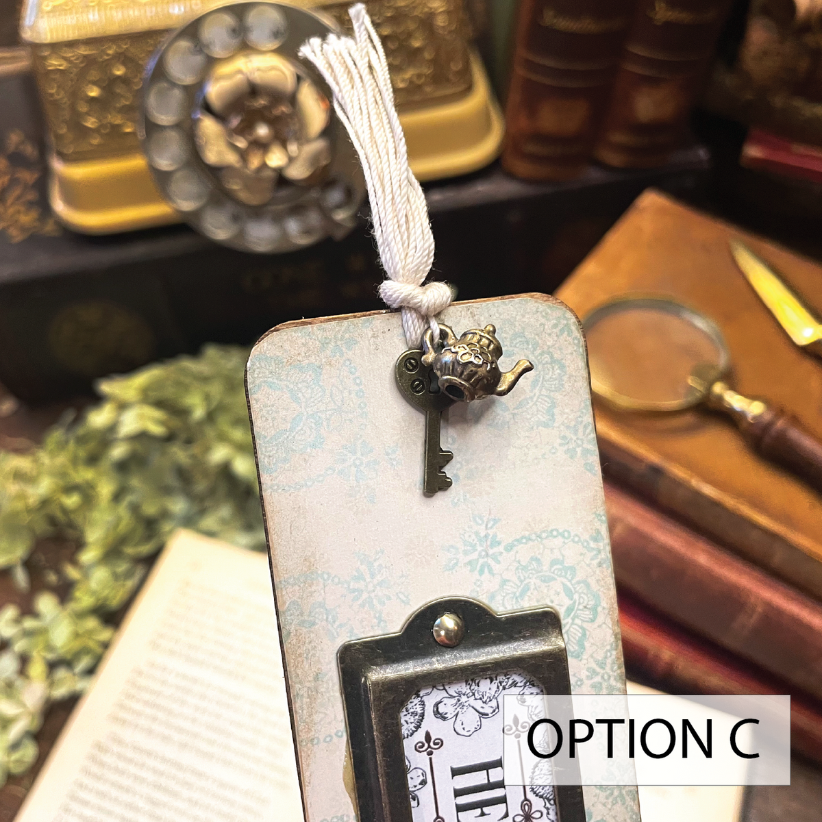Heidi Bookmark: Handmade Wood Bookmark with Tassel and Charm