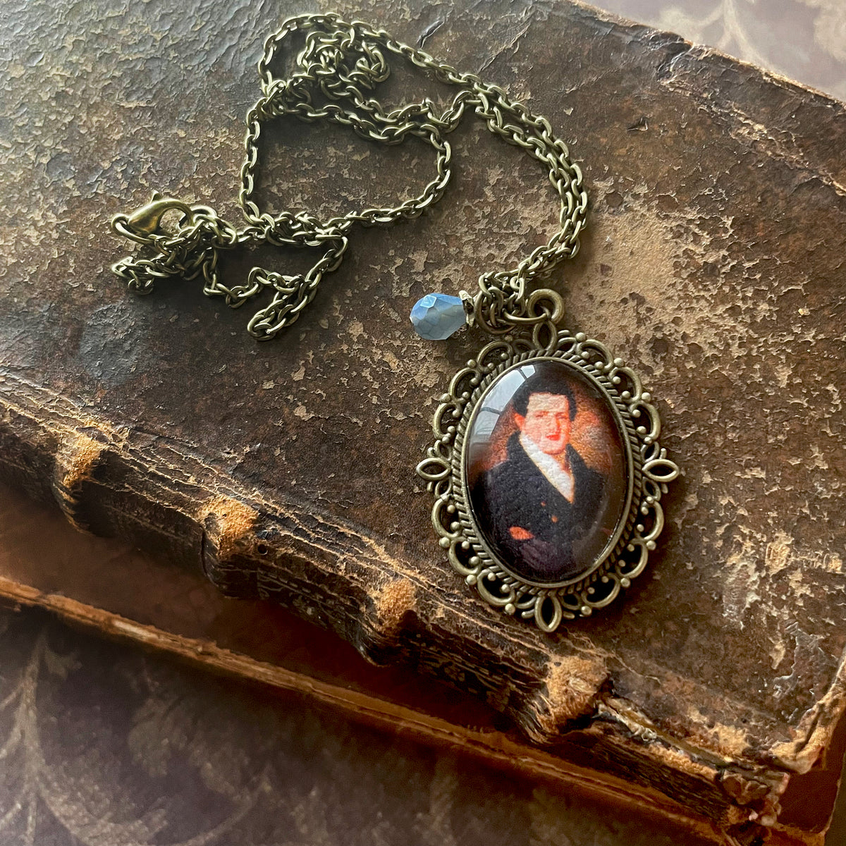 James Fenimore Cooper Pendant Necklace, Bronze Necklace, Portrait Necklace, 18” bronze chain