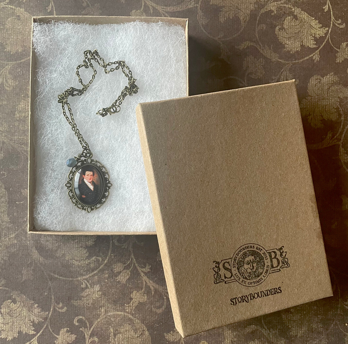 James Fenimore Cooper Pendant Necklace, Bronze Necklace, Portrait Necklace, 18” bronze chain