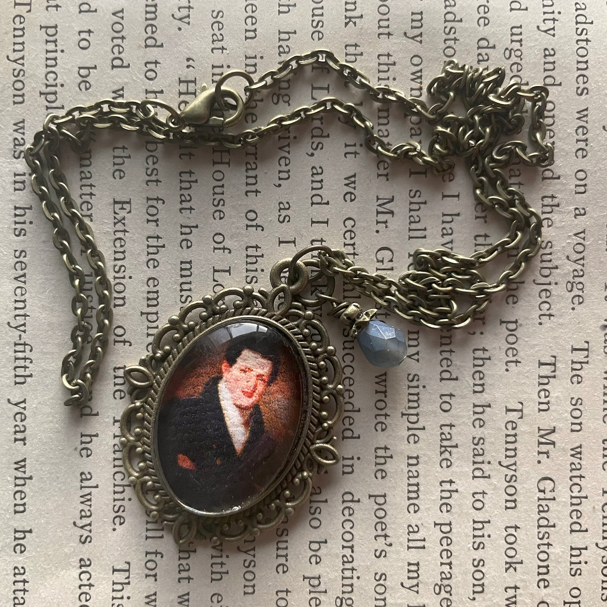James Fenimore Cooper Pendant Necklace, Bronze Necklace, Portrait Necklace, 18” bronze chain