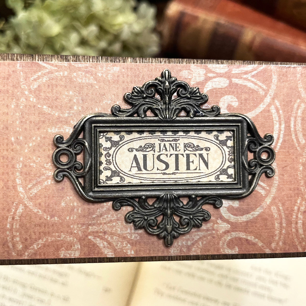 Jane Austen Bookmark: Handmade Wood Bookmark with Tassel and Charm