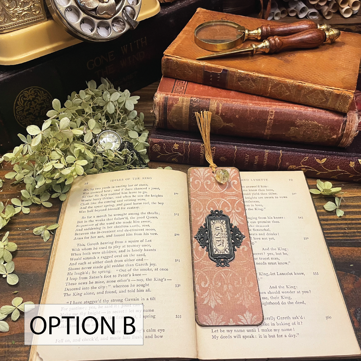 Jane Austen Bookmark: Handmade Wood Bookmark with Tassel and Charm