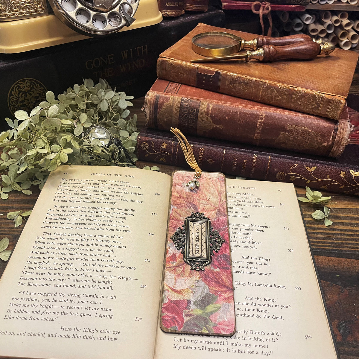 Les Miserables Bookmark: Handmade Wood Bookmark with Tassel and Charm
