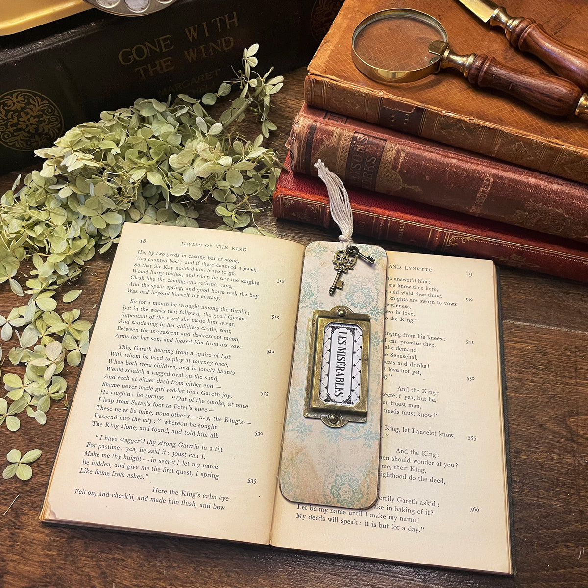 Les Miserables Bookmark: Handmade Wood Bookmark with Tassel and Charm