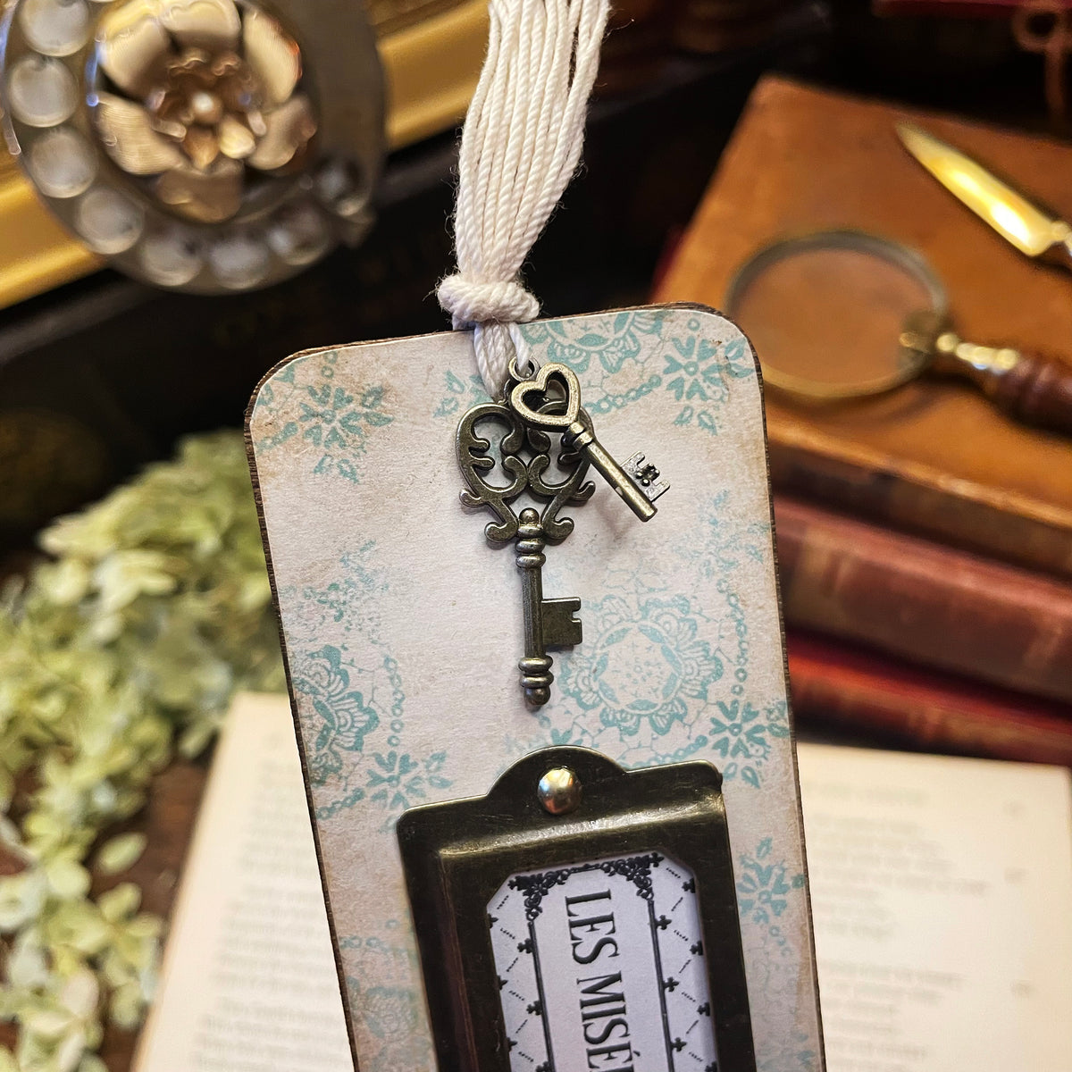 Les Miserables Bookmark: Handmade Wood Bookmark with Tassel and Charm