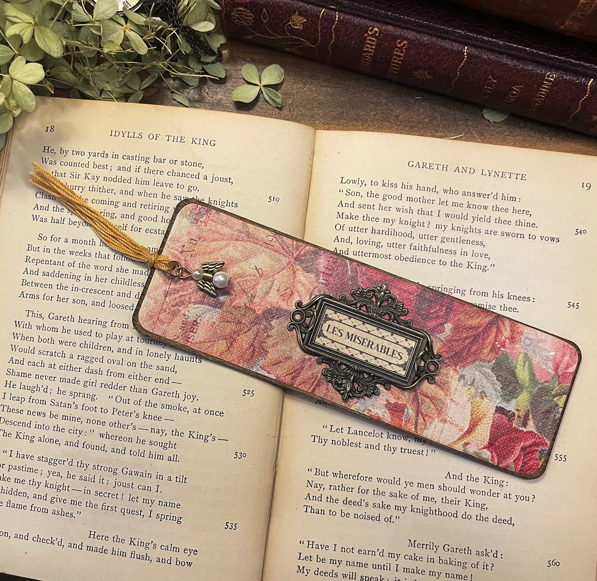 Les Miserables Bookmark: Handmade Wood Bookmark with Tassel and Charm