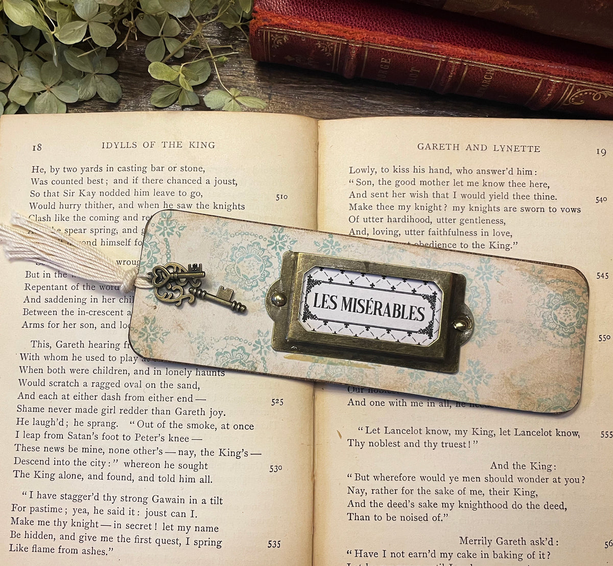 Les Miserables Bookmark: Handmade Wood Bookmark with Tassel and Charm
