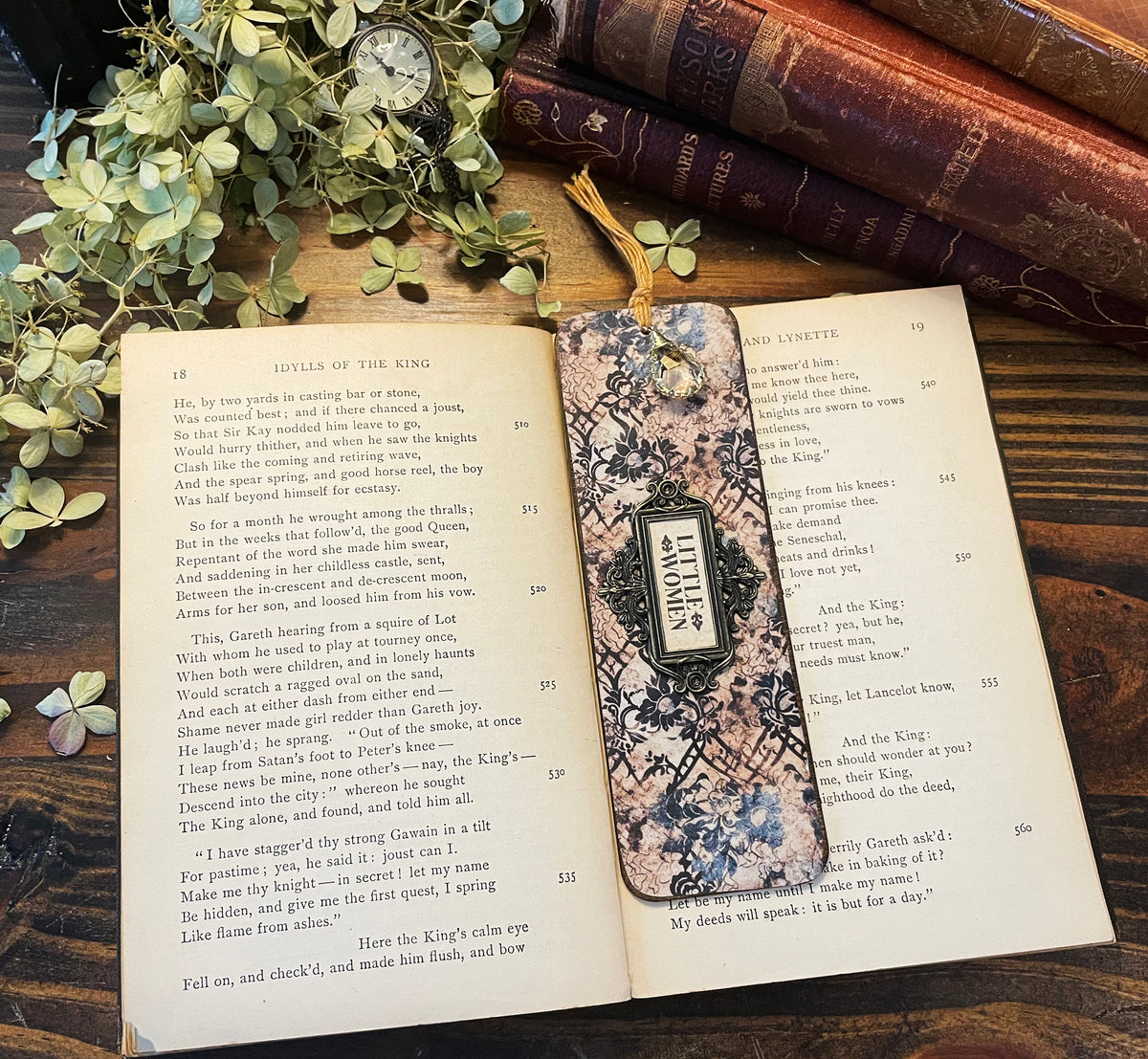 Little Women Bookmark: Handmade Wood Bookmark with Tassel and Charm