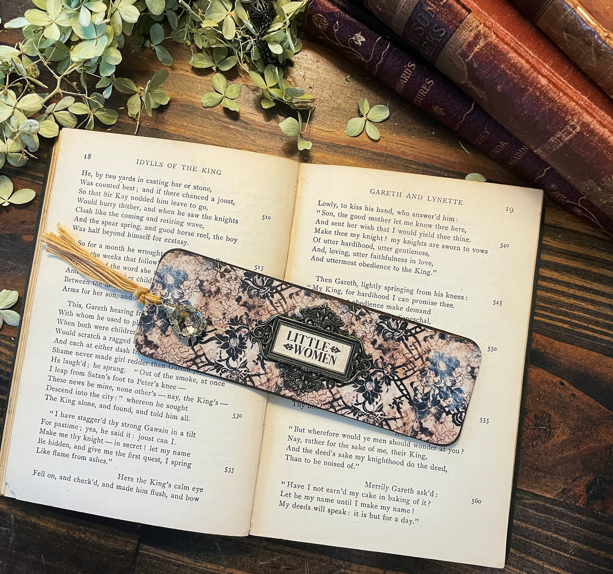 Little Women Bookmark: Handmade Wood Bookmark with Tassel and Charm