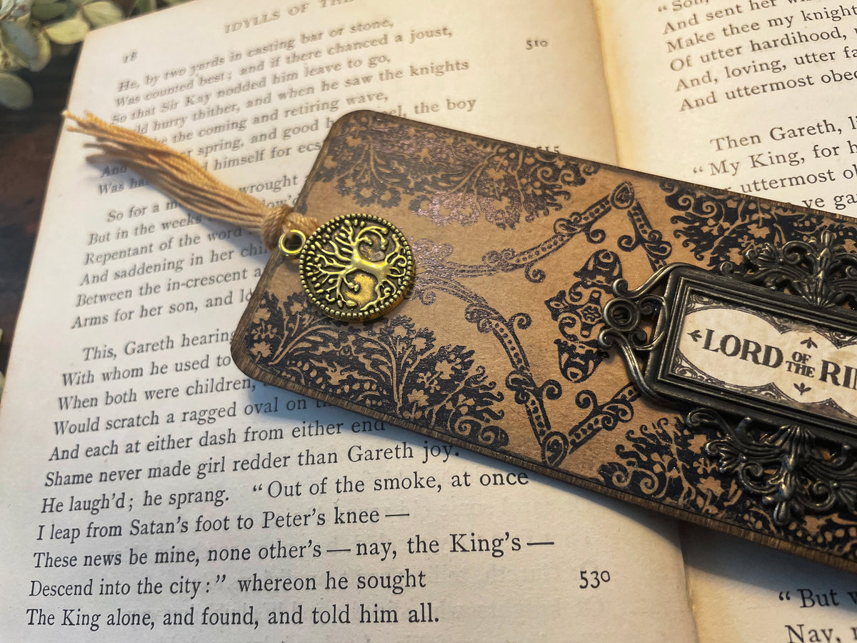 Lord of the Rings Bookmark: Handmade Wood Bookmark with Tassel and Charm