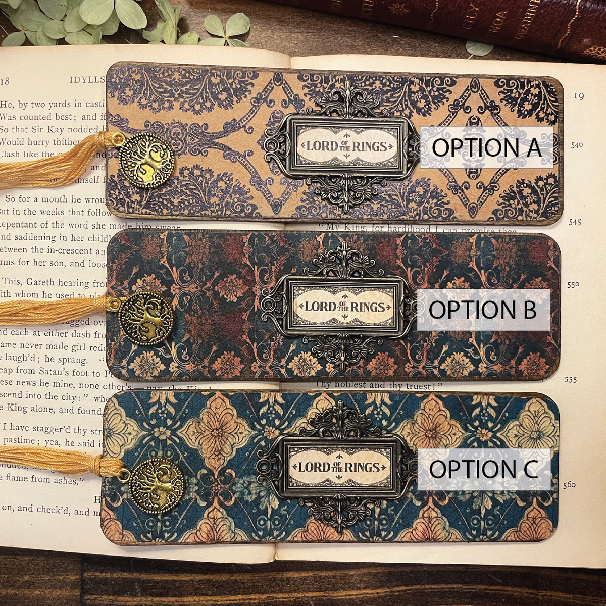Lord of the Rings Bookmark: Handmade Wood Bookmark with Tassel and Charm