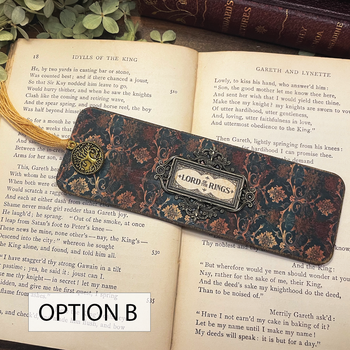 Lord of the Rings Bookmark: Handmade Wood Bookmark with Tassel and Charm