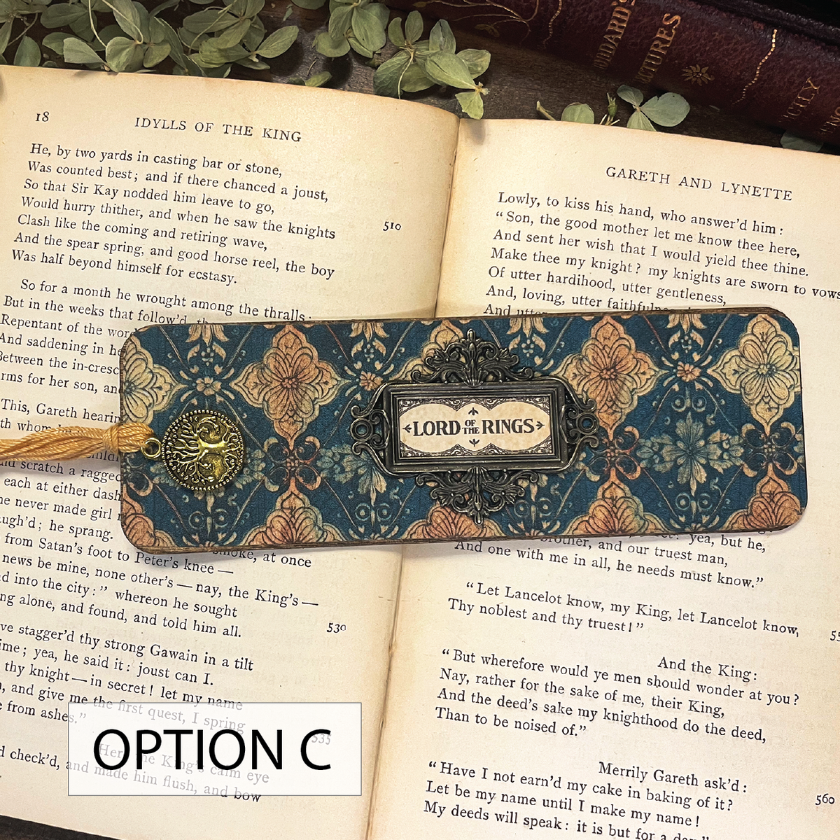 Lord of the Rings Bookmark: Handmade Wood Bookmark with Tassel and Charm