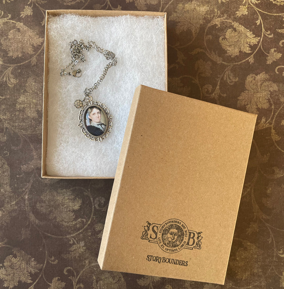 Louisa May Alcott Pendant Necklace, Silver Necklace, Portrait Necklace, 18” silver chain