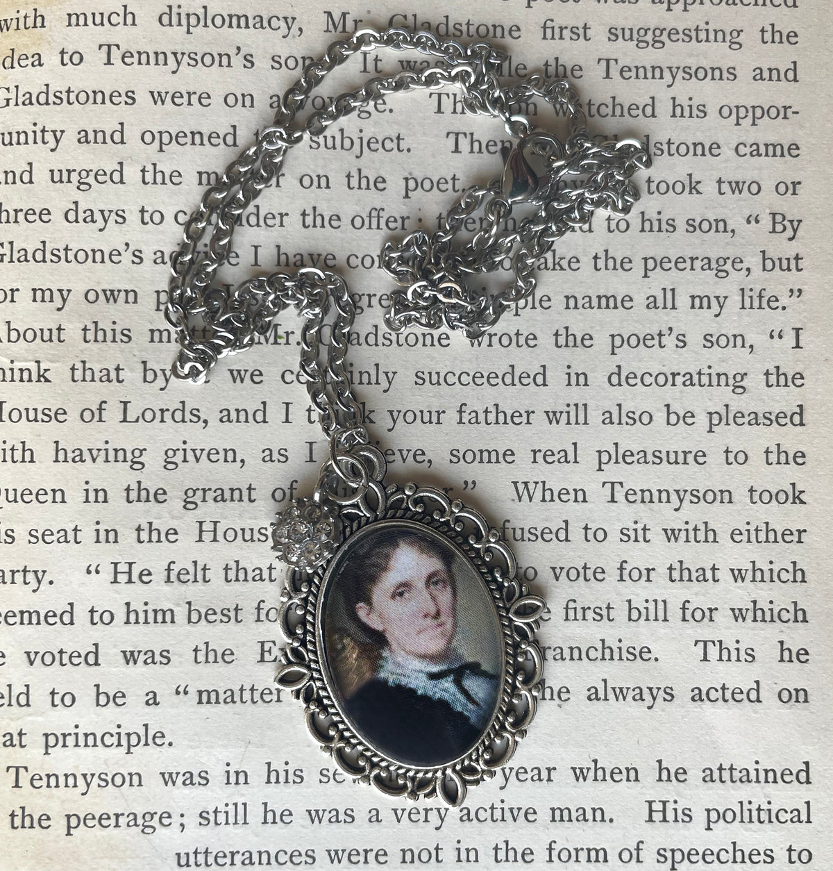 Louisa May Alcott Pendant Necklace, Silver Necklace, Portrait Necklace, 18” silver chain