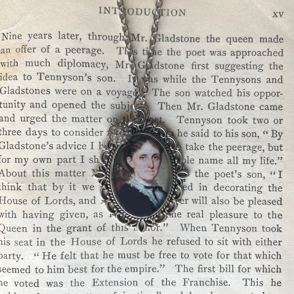 Louisa May Alcott Pendant Necklace, Silver Necklace, Portrait Necklace, 18” silver chain