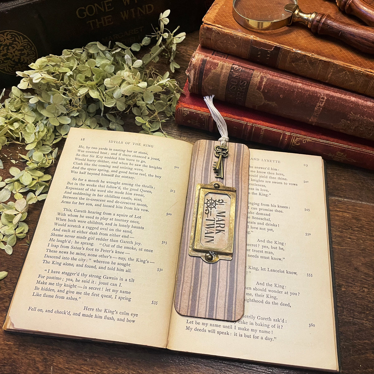 Mark Twain Bookmark: Handmade Wood Bookmark with Tassel and Charm