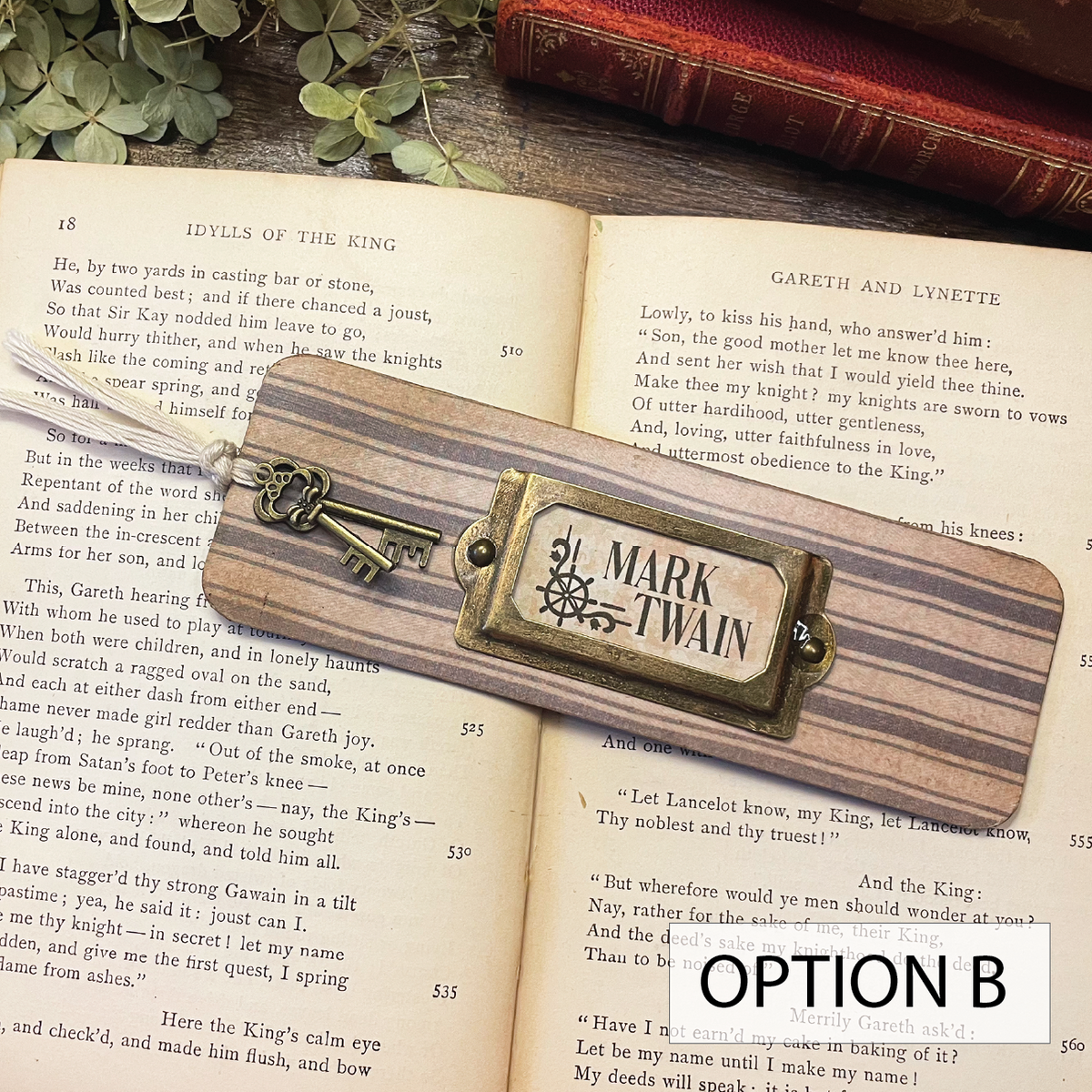 Mark Twain Bookmark: Handmade Wood Bookmark with Tassel and Charm