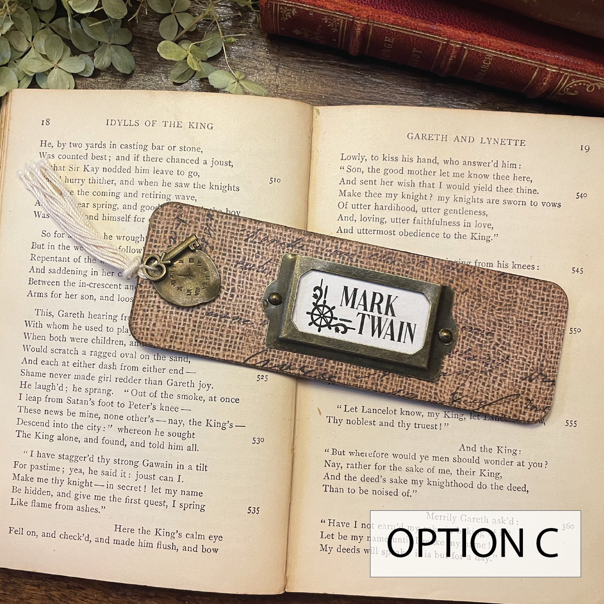 Mark Twain Bookmark: Handmade Wood Bookmark with Tassel and Charm
