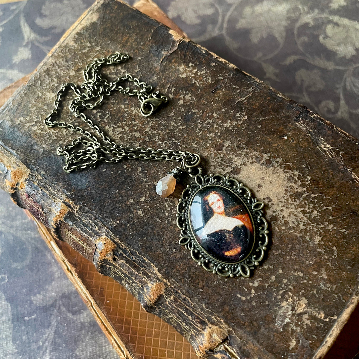 Mary Shelley Pendant Necklace, Bronze Necklace, Portrait Necklace, 18” bronze chain