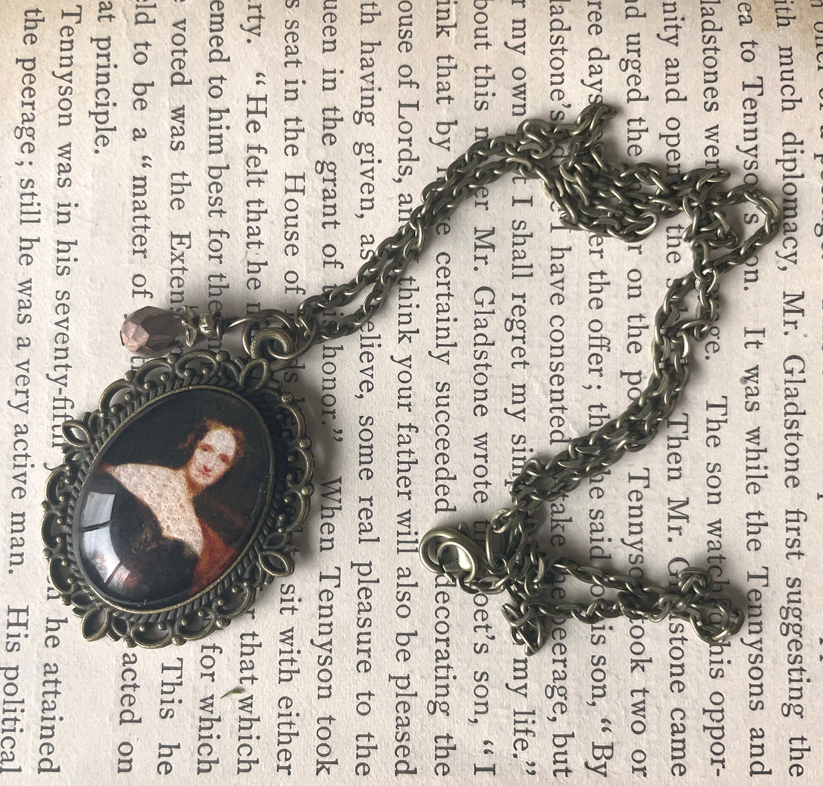 Mary Shelley Pendant Necklace, Bronze Necklace, Portrait Necklace, 18” bronze chain