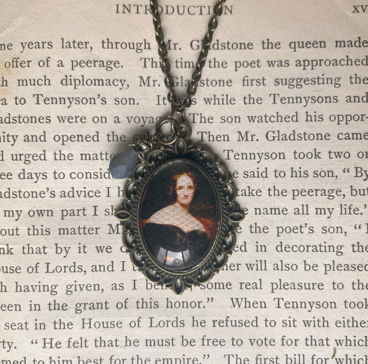 Mary Shelley Pendant Necklace, Bronze Necklace, Portrait Necklace, 18” bronze chain