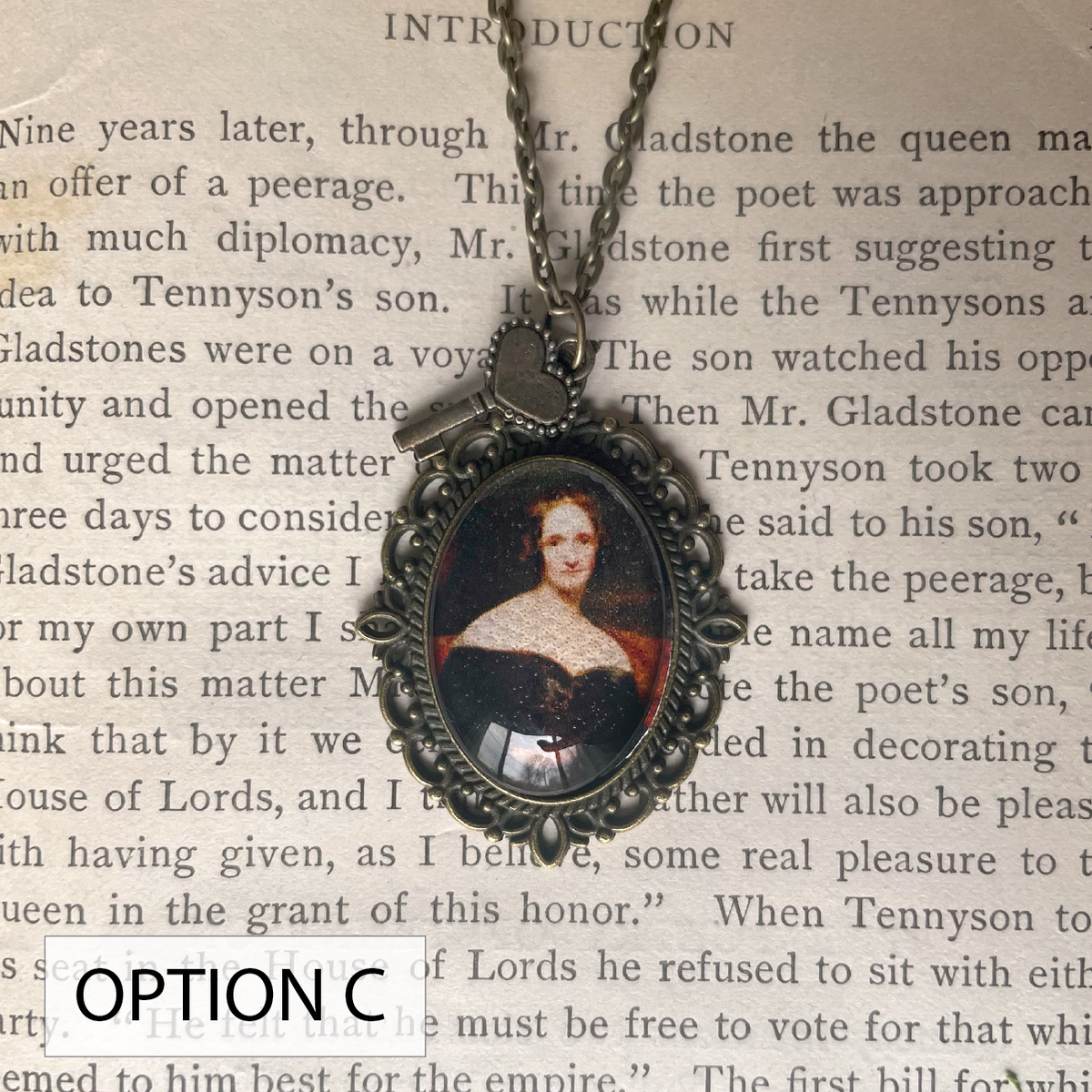 Mary Shelley Pendant Necklace, Bronze Necklace, Portrait Necklace, 18” bronze chain