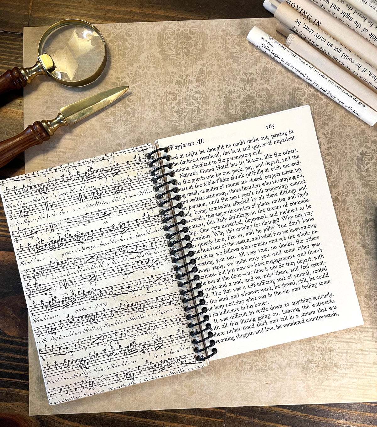 Reading Journal (“Ana Bolena Arquer” by Jules Adolphe Goupil), handmade journal featuring book pages from classic titles