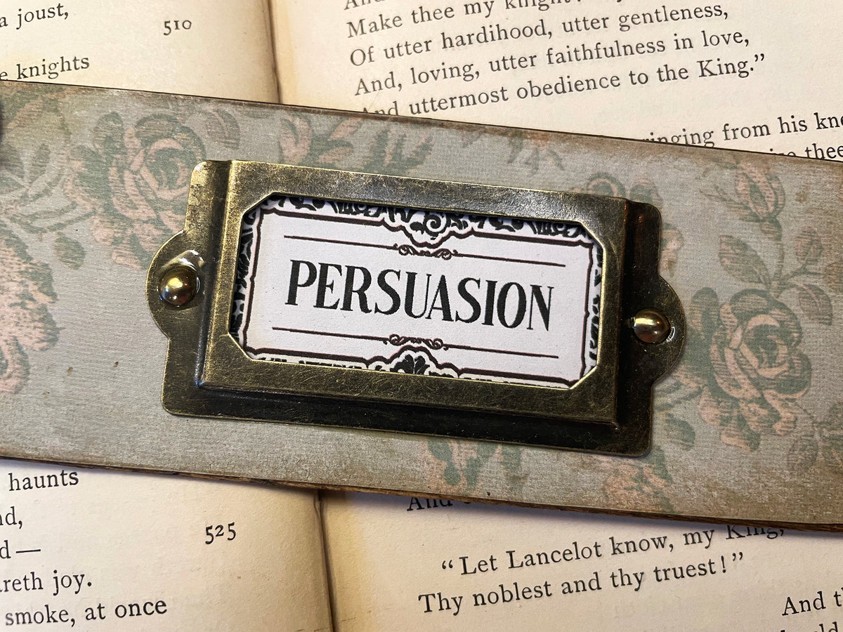 Persuasion Bookmark: Handmade Wood Bookmark with Tassel and Charm