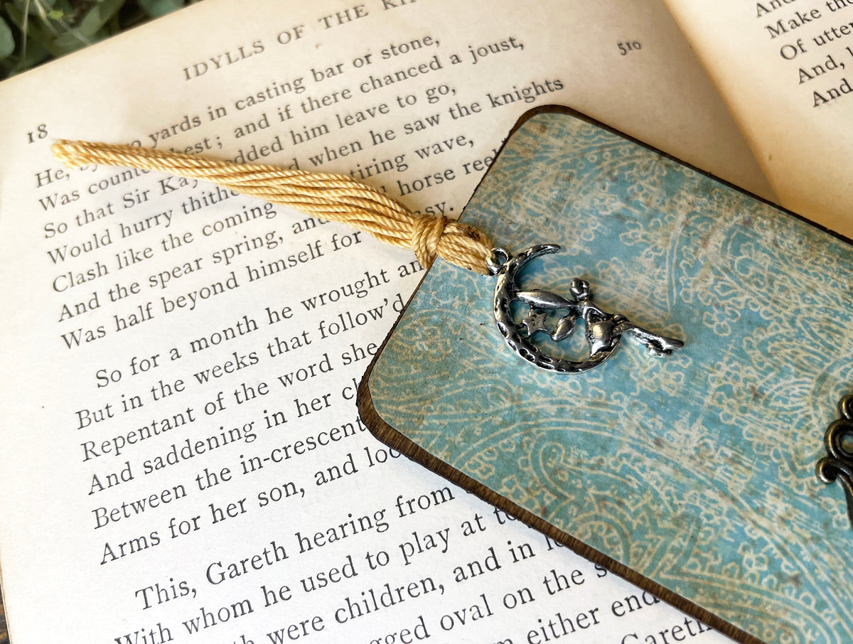 Peter Pan Bookmark: Handmade Wood Bookmark with Tassel and Charm