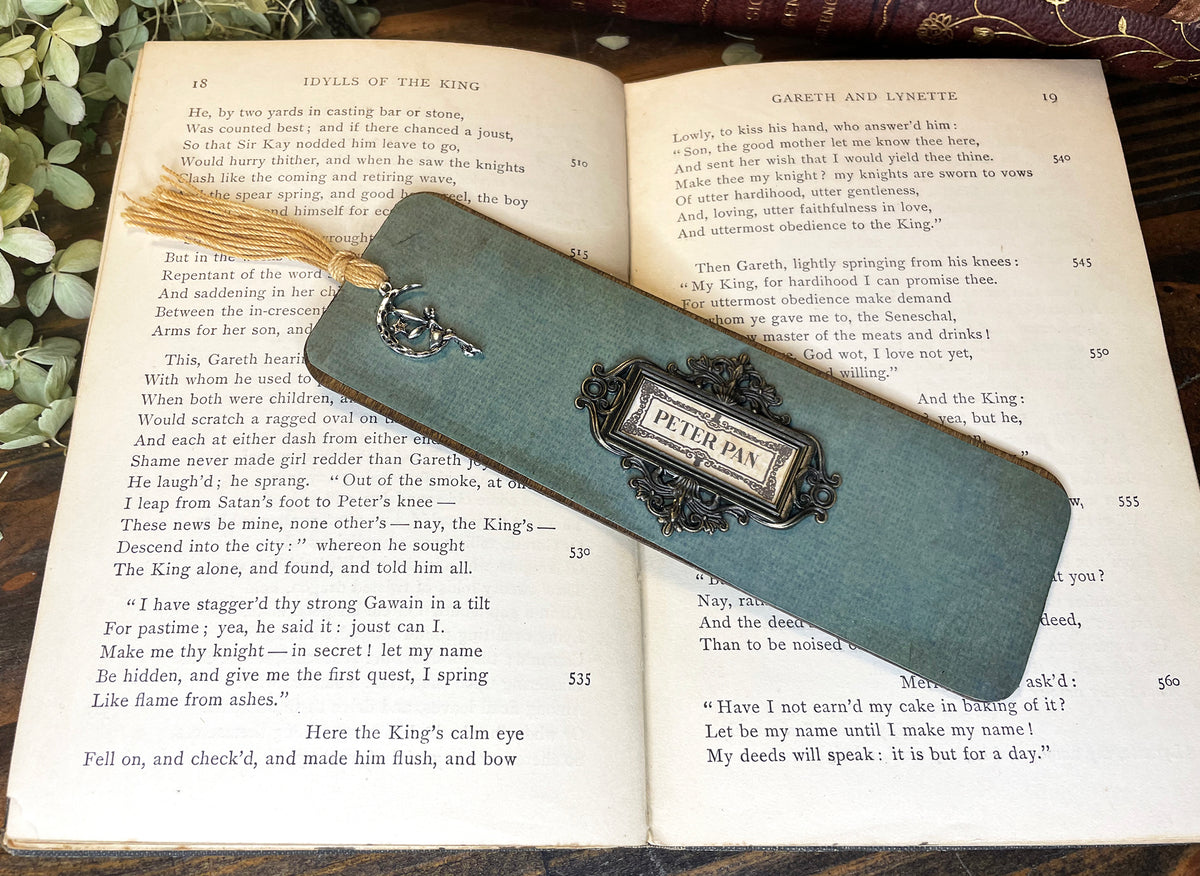 Peter Pan Bookmark: Handmade Wood Bookmark with Tassel and Charm