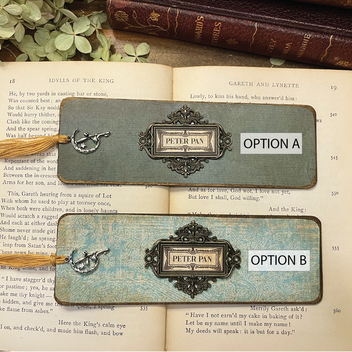 Peter Pan Bookmark: Handmade Wood Bookmark with Tassel and Charm