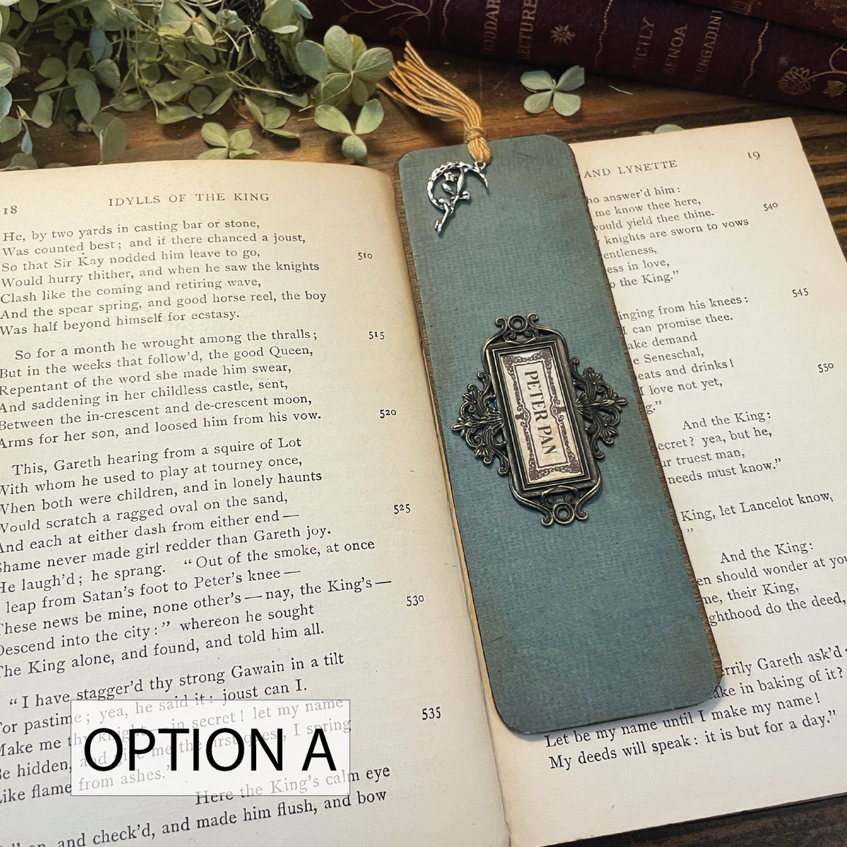 Peter Pan Bookmark: Handmade Wood Bookmark with Tassel and Charm