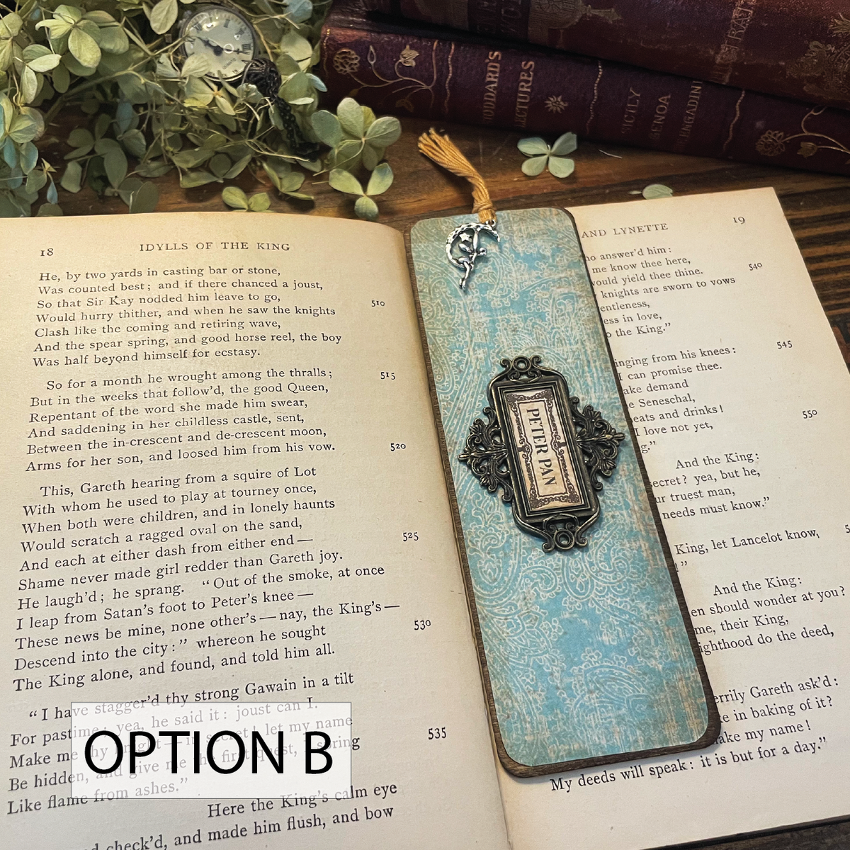 Peter Pan Bookmark: Handmade Wood Bookmark with Tassel and Charm