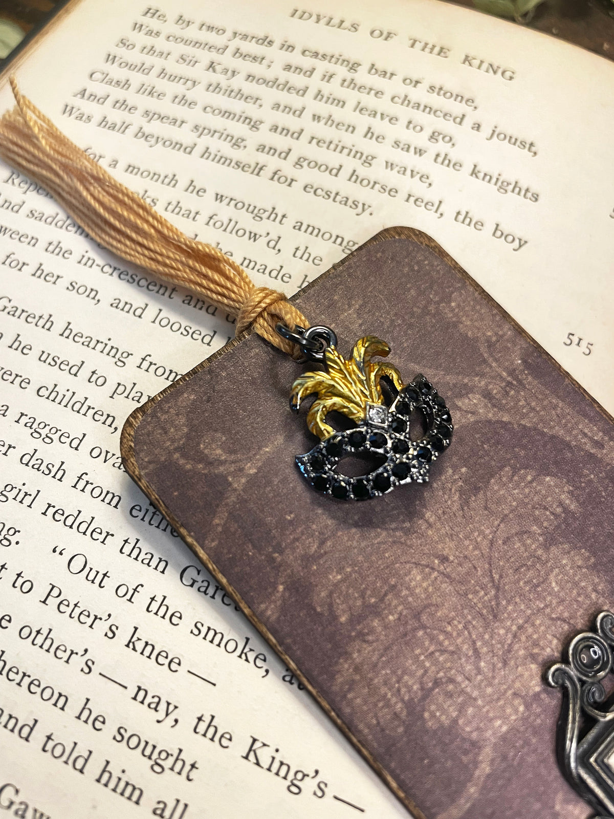 Phantom of the Opera Bookmark: Handmade Wood Bookmark with Tassel and Charm