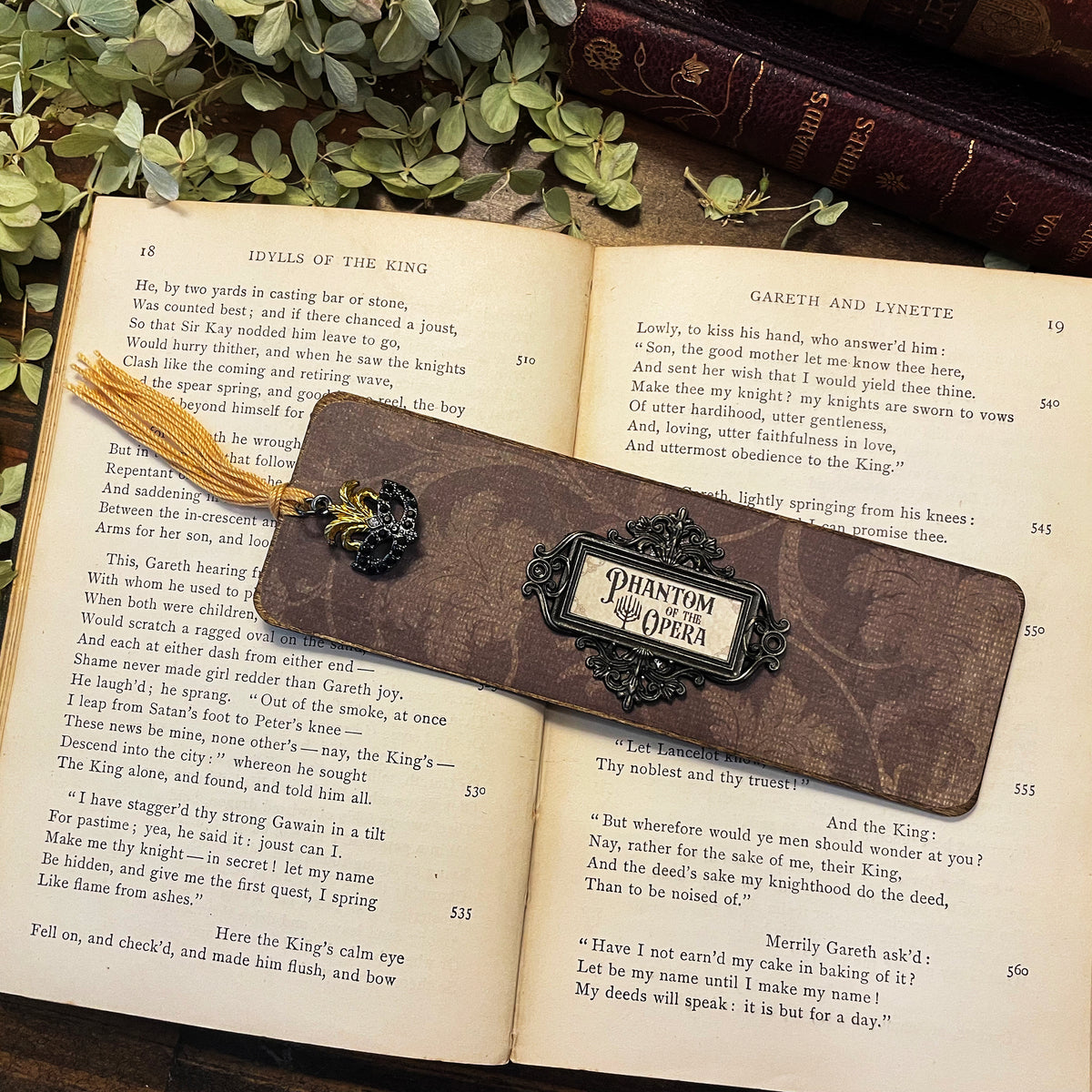 Phantom of the Opera Bookmark: Handmade Wood Bookmark with Tassel and Charm