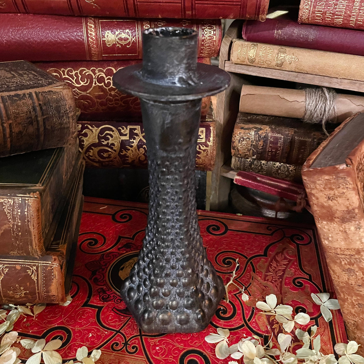 Dark Academia Black Candlestick with Flickering Wax Candle, Battery-Operated